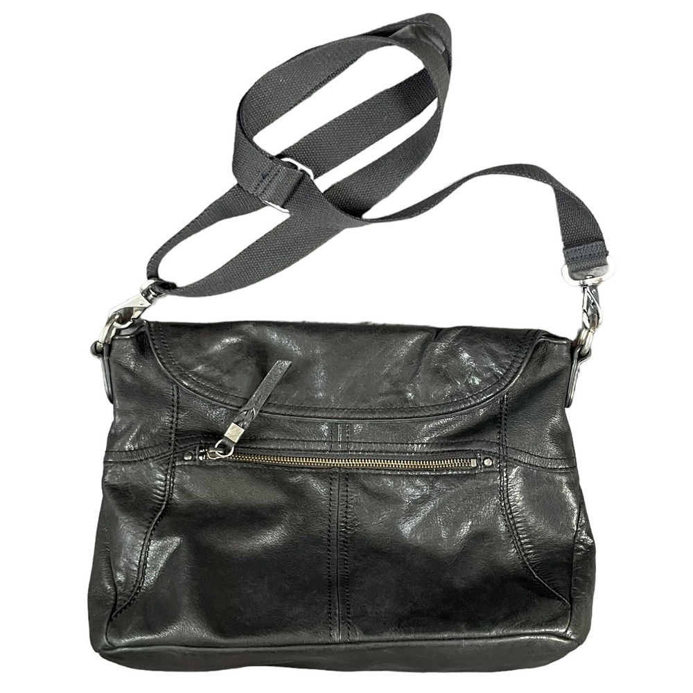 The Sak Black Leather Crossbody Bag Organizer Multi Pocket Adjustable Strap Boho